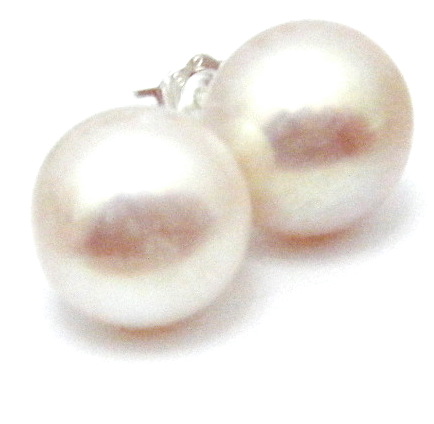 White AAA 9.5mm Button  Pearl Earrings